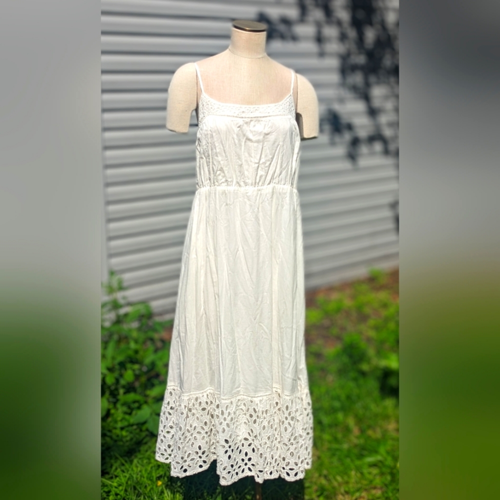 NWT J Crew XL Organic Cotton Eyelet Spring Sundress White Spring!